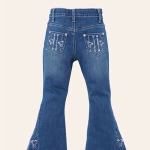 Cowboy Hardware brand Girls’ Medium Wash Horse  Embroidered Flare Jeans 4T